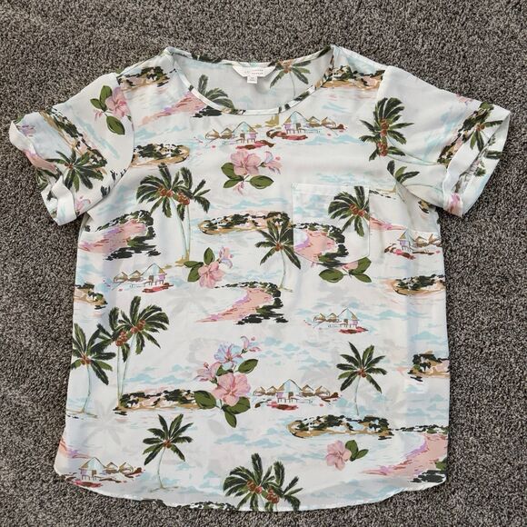LC Lauren Conrad Tops - LC LAUREN CONRAD Tropical Floral Hawaiian Blouse Top Pocket Women’s Size Medium